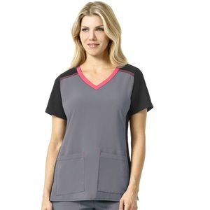 Carhartt Cross-Flex Women's Multi Color Knit Mix VNeck Scrub Top Black/Pewter XL